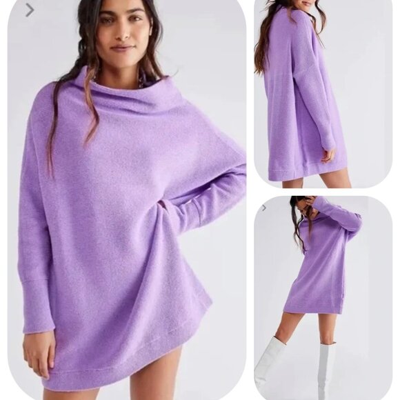 NEW Free People Size LARGE Ottoman Slouchy Tunic Sweater Glowing Grape $148 - Picture 1 of 7